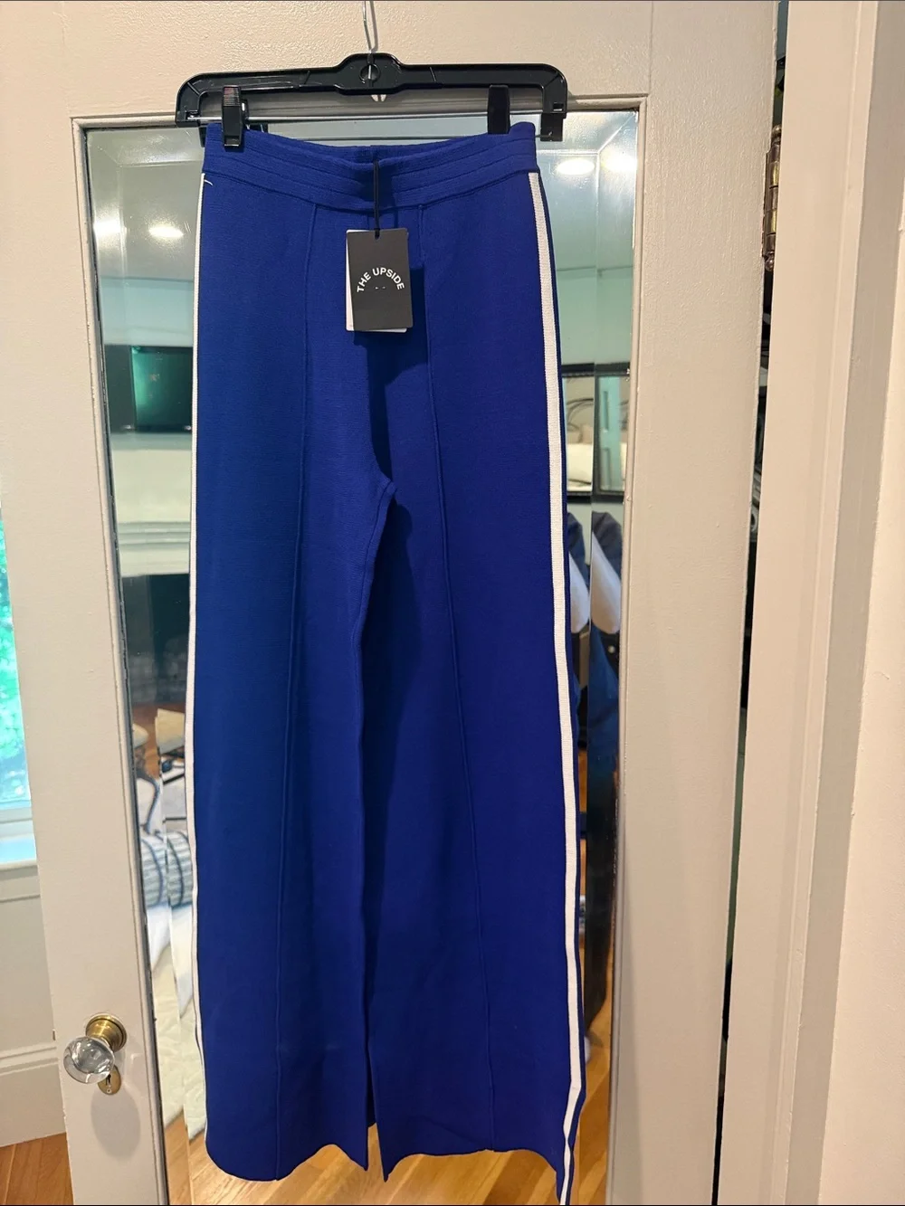 The Upside Cobalt Blue Wide-Leg Track Pants with White Side Stripe
